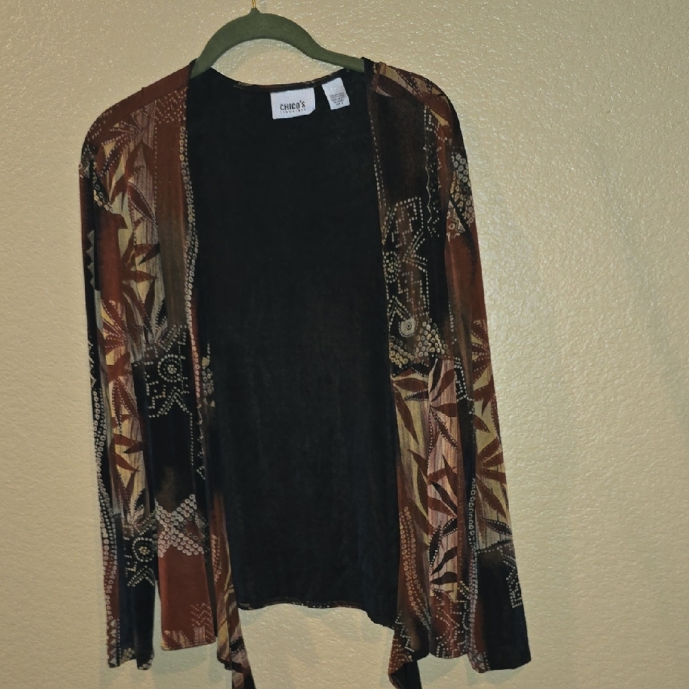 CHICOS TRAVELERS COLLECTION SIZE 3 Brown Patterned Women's Jacket. BEAUTIFUL EUC
